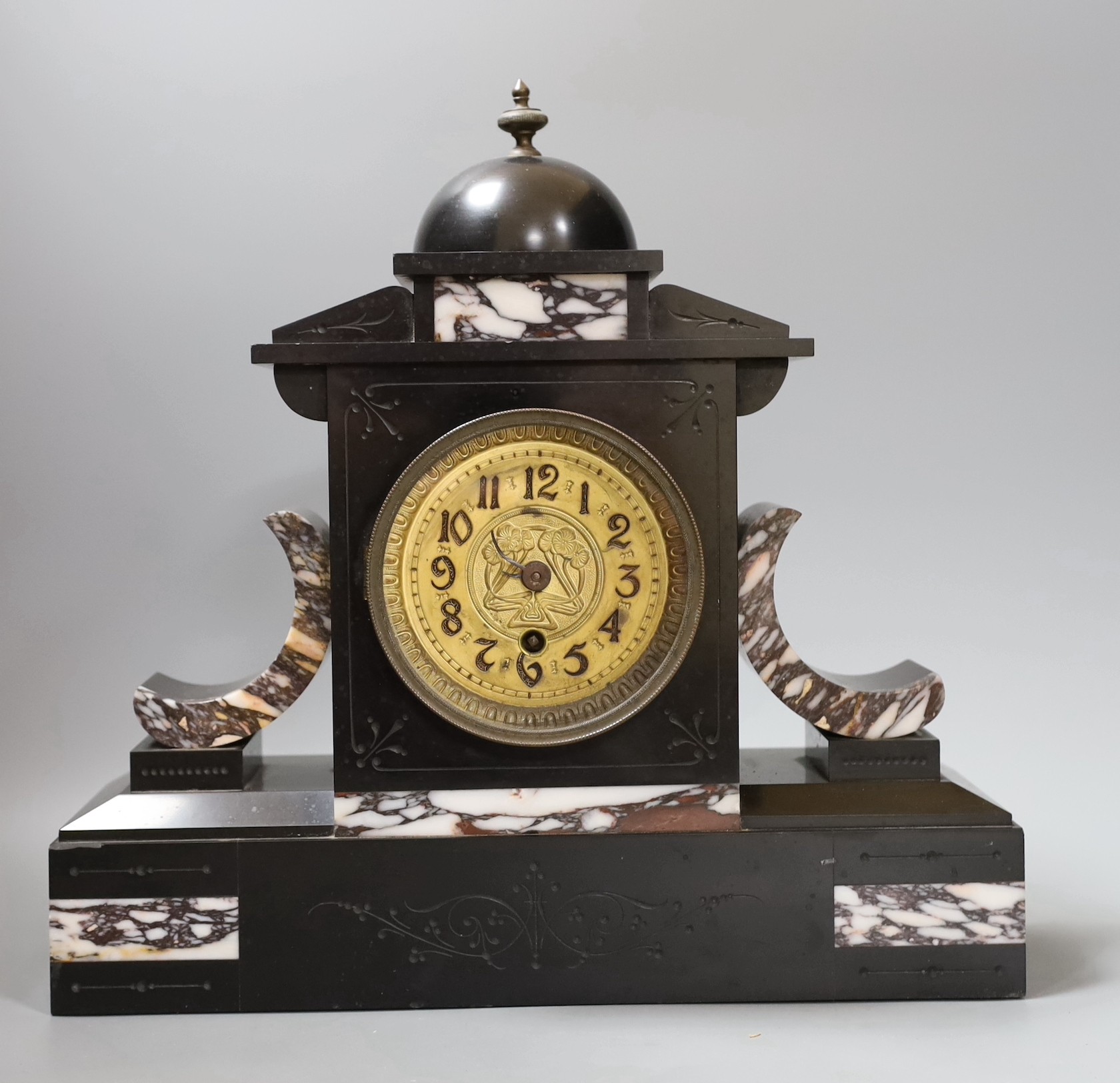 A ornamental Victorian and marble slate clock together with an Art Deco style mantle clock, tallest 35cm